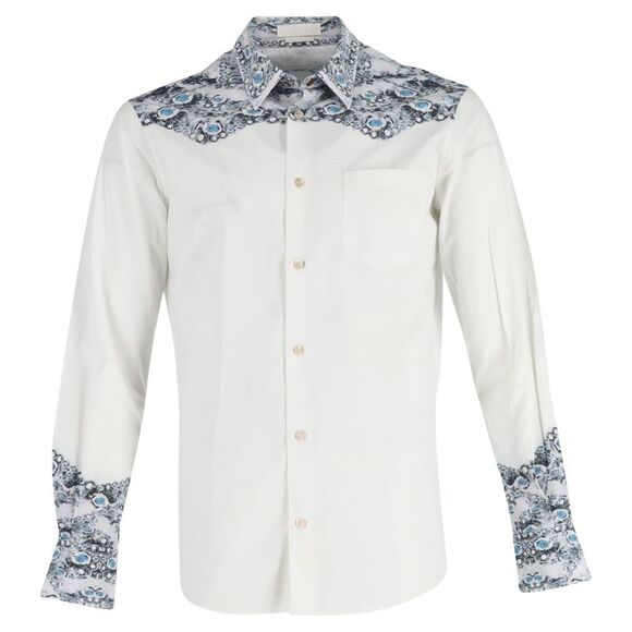 Alexander McQueen Skull Print Button Down Shirt in White Cotton